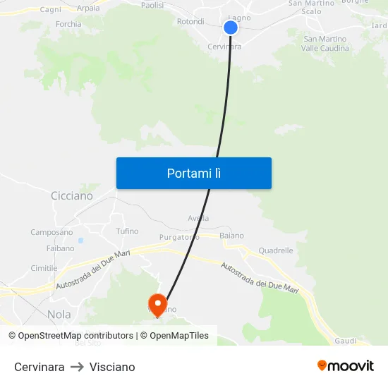 Cervinara to Visciano map