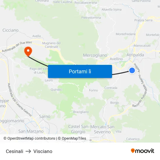 Cesinali to Visciano map