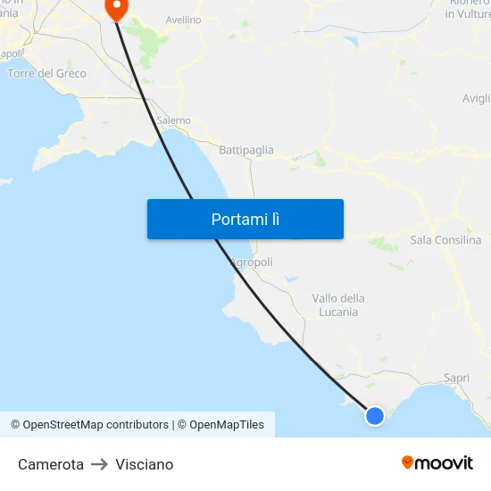 Camerota to Visciano map