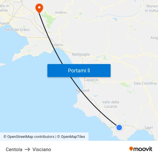 Centola to Visciano map