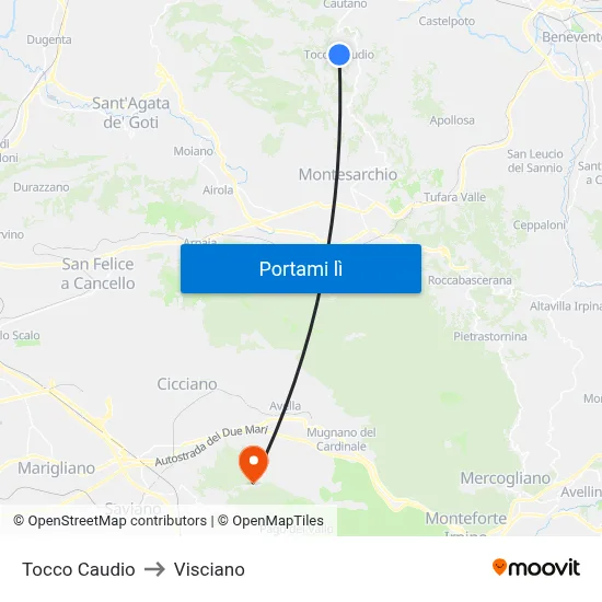 Tocco Caudio to Visciano map