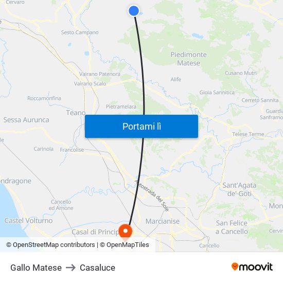 Gallo Matese to Casaluce map