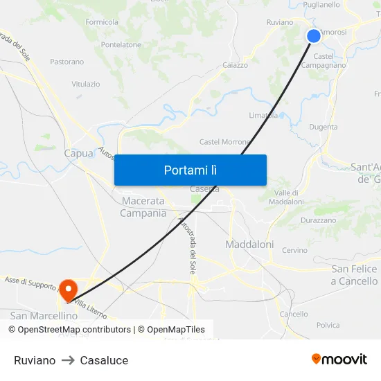 Ruviano to Casaluce map