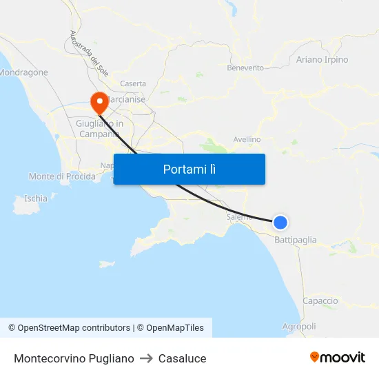 Montecorvino Pugliano to Casaluce map
