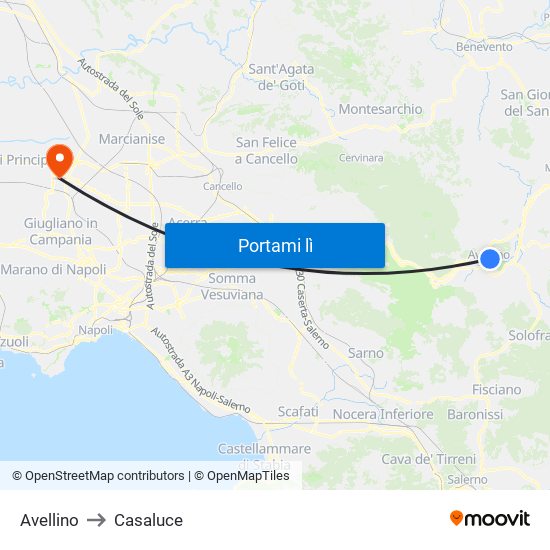 Avellino to Casaluce map