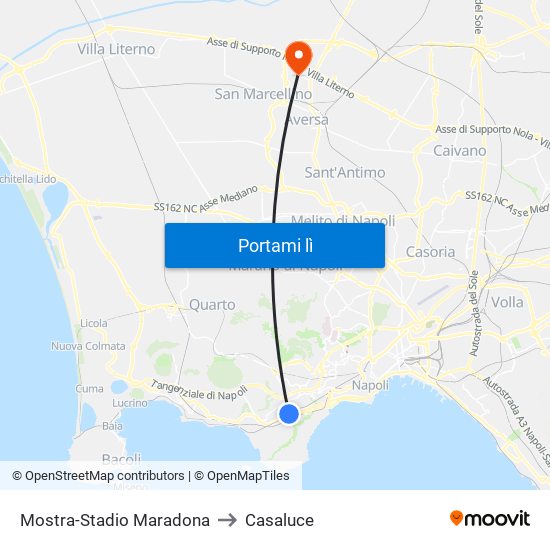 Mostra-Stadio Maradona to Casaluce map