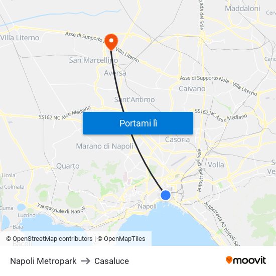 Napoli Metropark to Casaluce map