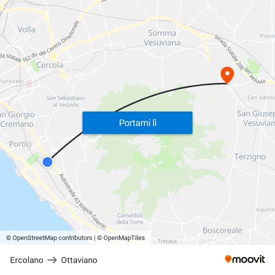 Ercolano to Ottaviano map