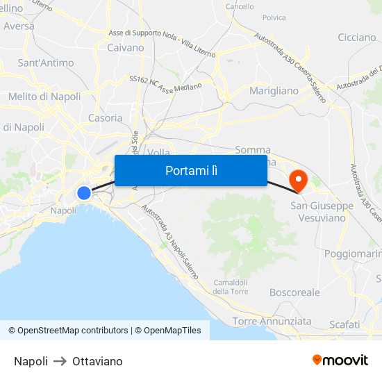 Napoli to Ottaviano map