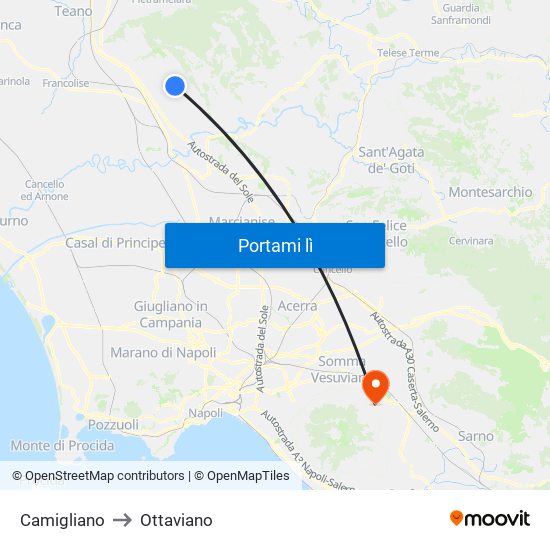 Camigliano to Ottaviano map