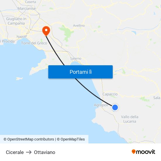 Cicerale to Ottaviano map