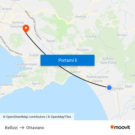 Bellizzi to Ottaviano map