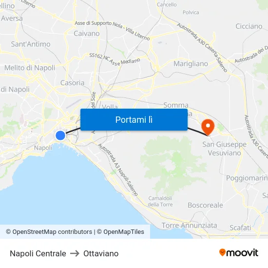 Napoli Centrale to Ottaviano map