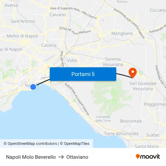 Napoli Molo Beverello to Ottaviano map