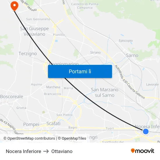 Nocera Inferiore to Ottaviano map