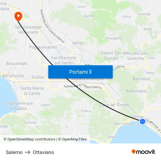 Salerno to Ottaviano map