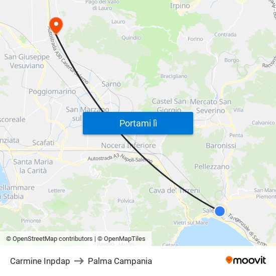 Carmine Inpdap to Palma Campania map