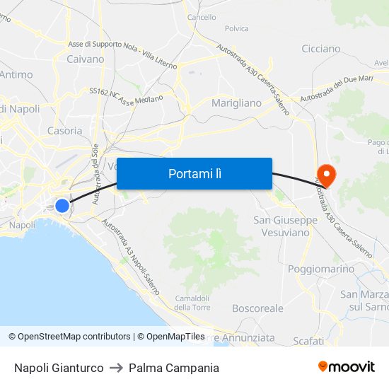 Napoli Gianturco to Palma Campania map