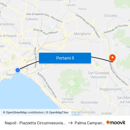 Napoli - Piazzetta Circumvesuviana to Palma Campania map