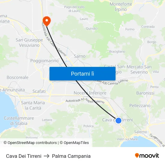 Cava Dei Tirreni to Palma Campania map
