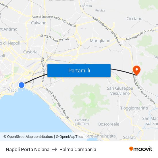 Napoli Porta Nolana to Palma Campania map