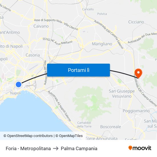 Foria - Metropolitana to Palma Campania map
