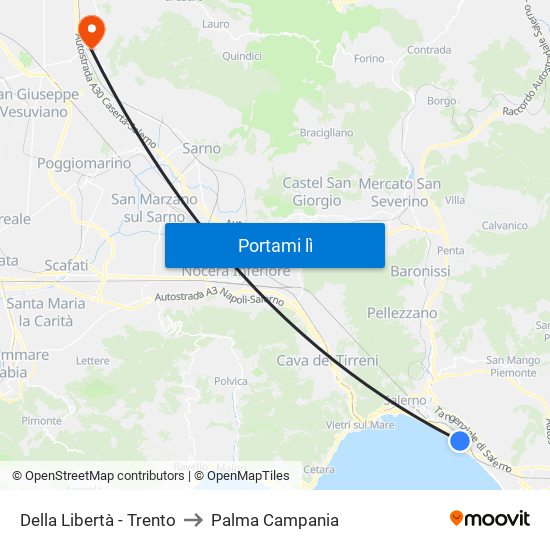 Della Libertà - Trento to Palma Campania map