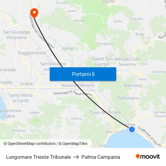 Lungomare Trieste Tribunale to Palma Campania map