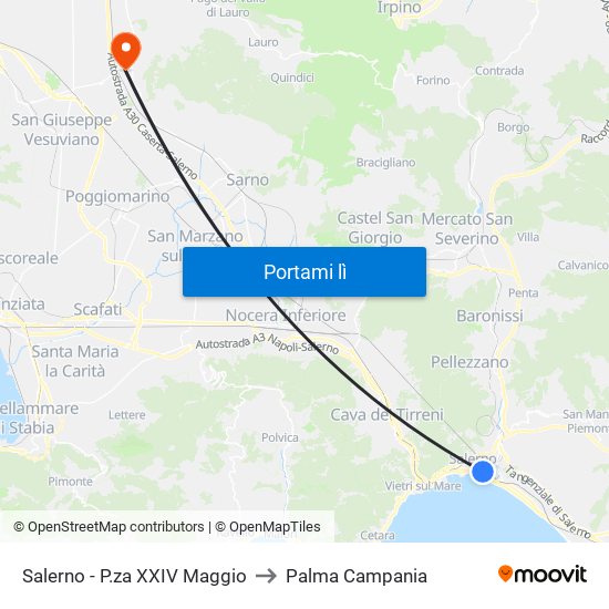 Salerno - P.za XXIV Maggio to Palma Campania map
