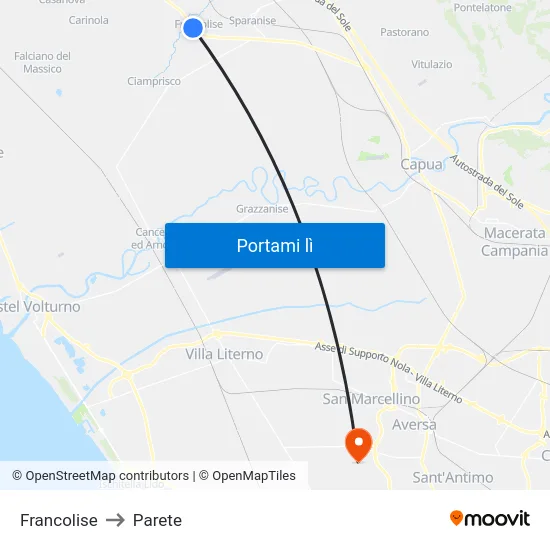 Francolise to Parete map