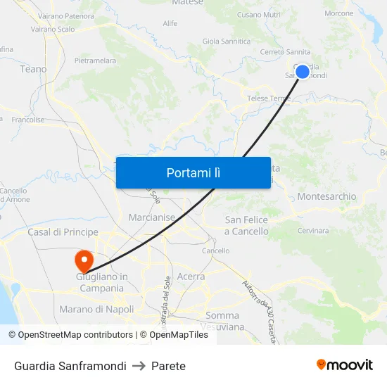 Guardia Sanframondi to Parete map
