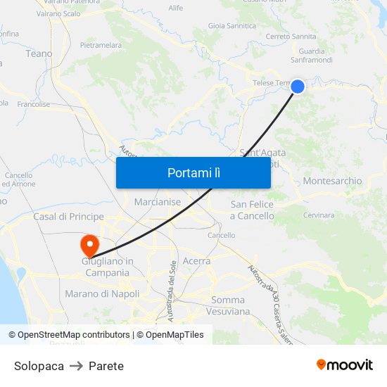 Solopaca to Parete map