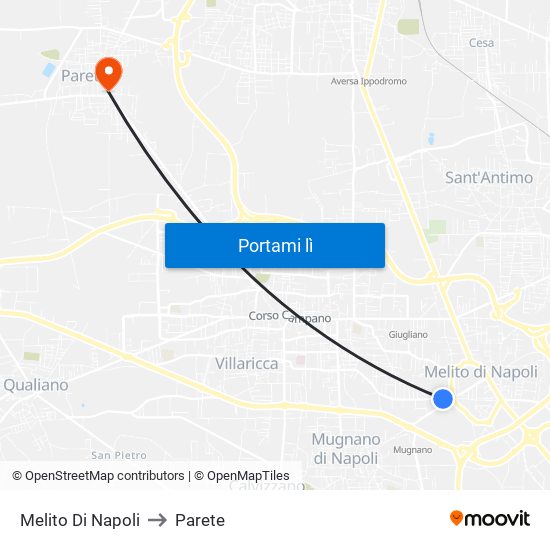 Melito Di Napoli to Parete map
