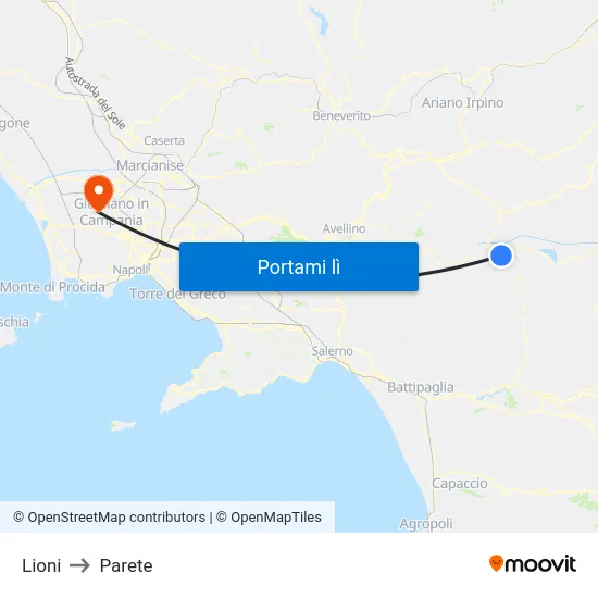 Lioni to Parete map