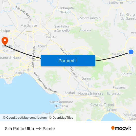 San Potito Ultra to Parete map
