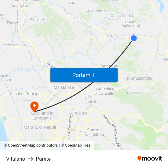 Vitulano to Parete map