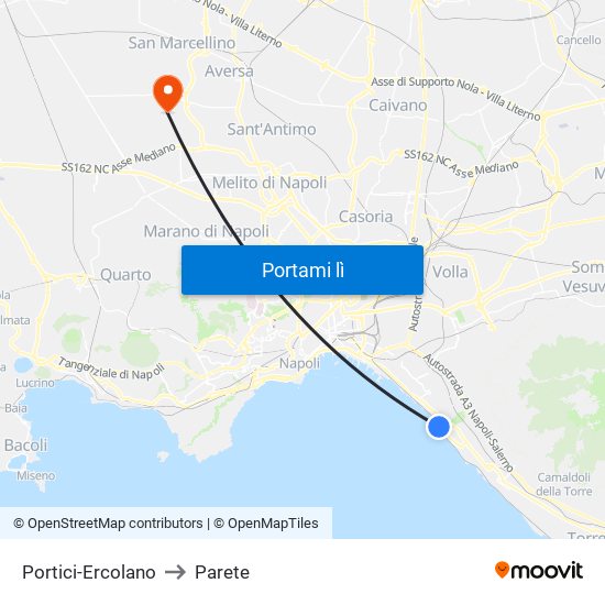 Portici-Ercolano to Parete map