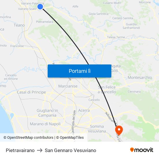 Pietravairano to San Gennaro Vesuviano map