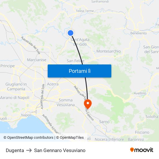 Dugenta to San Gennaro Vesuviano map