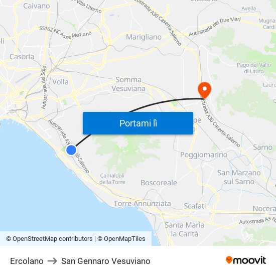 Ercolano to San Gennaro Vesuviano map