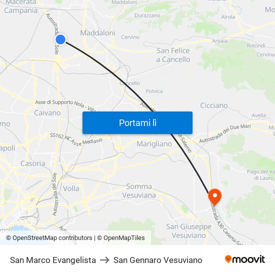 San Marco Evangelista to San Gennaro Vesuviano map