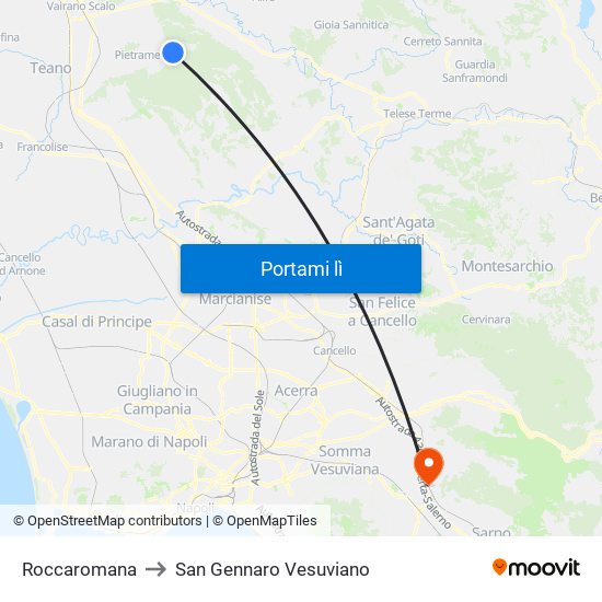 Roccaromana to San Gennaro Vesuviano map