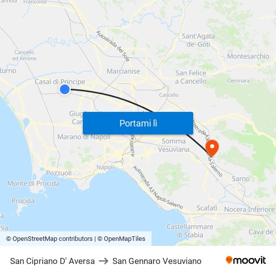 San Cipriano D' Aversa to San Gennaro Vesuviano map