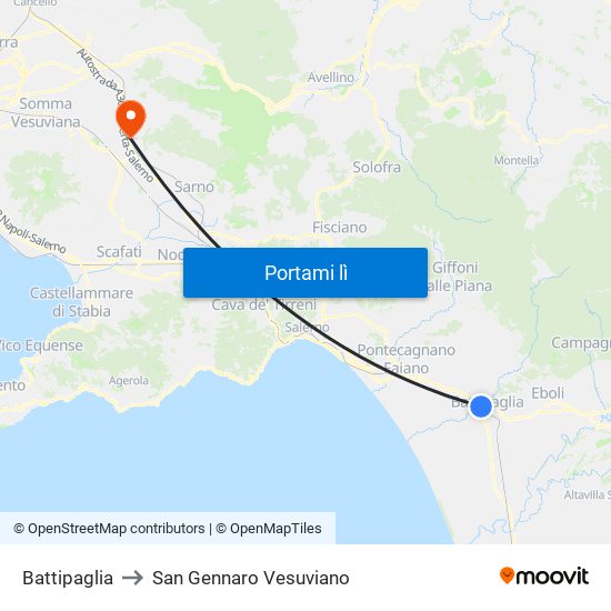 Battipaglia to San Gennaro Vesuviano map