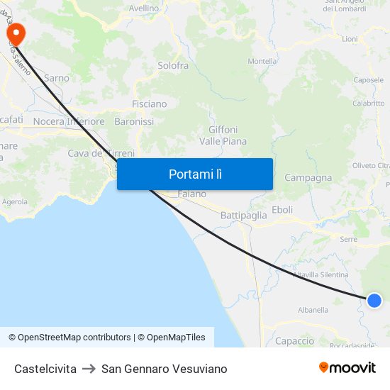 Castelcivita to San Gennaro Vesuviano map