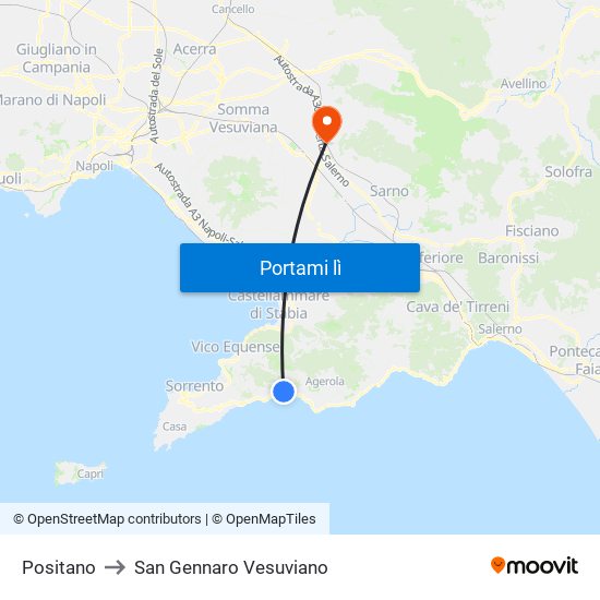 Positano to San Gennaro Vesuviano map