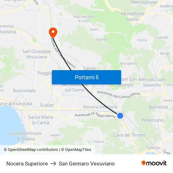 Nocera Superiore to San Gennaro Vesuviano map