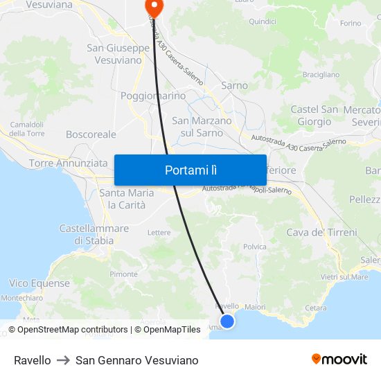 Ravello to San Gennaro Vesuviano map