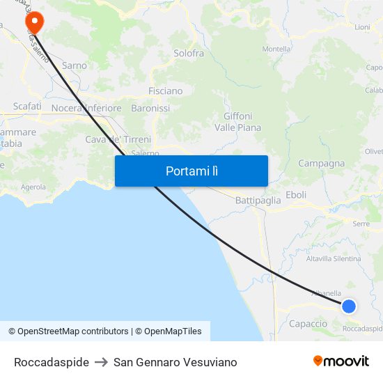 Roccadaspide to San Gennaro Vesuviano map