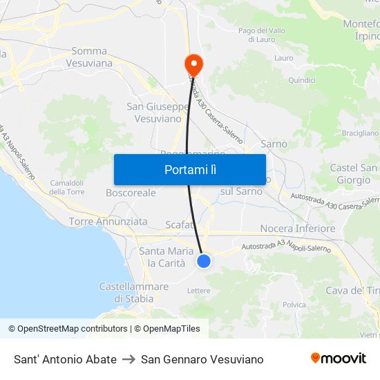 Sant' Antonio Abate to San Gennaro Vesuviano map